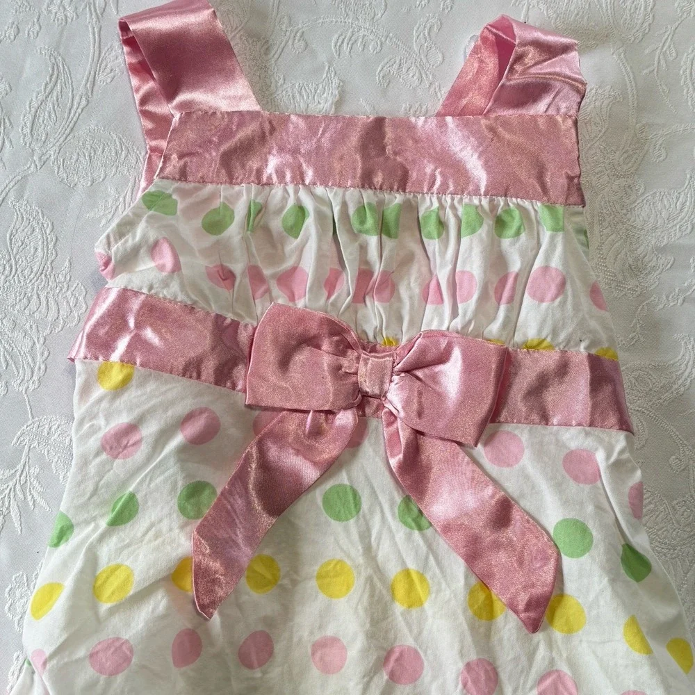 Kidgets Girls Infant Toddler 3T Summer Dress White Polka Dot Sundress‎ Silk Bow